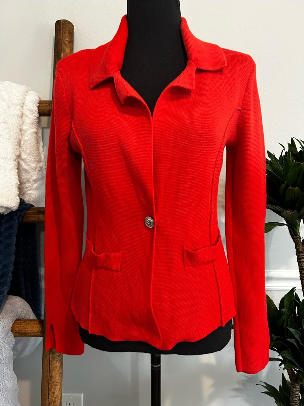 Rachel Zoe Bold Red Single-Button Knit Blazer Size XS